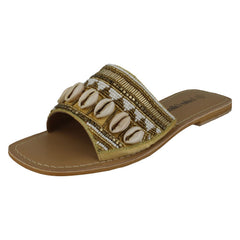 Ladies Leather Collection Beaded Mules F00311