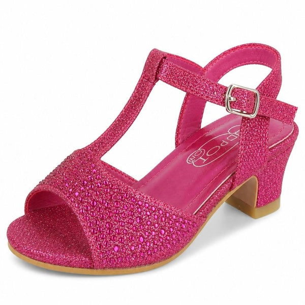 Girls Spot On Mid Heel T Bar Sandal With Buckle Ankle Strap H1123