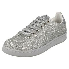 Ladies Spot On Glittery Lace Up Trainers
