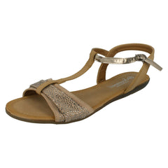 Ladies Savannah T-Bar Beaded Bow Vamp Sandals