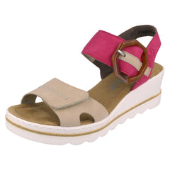 Ladies Rieker Buckle Detailed Wedge Heeled Sandals 67476