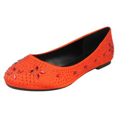 Ladies Spot On Flat Diamante Ballerinas
