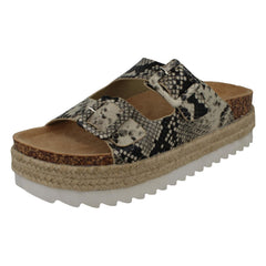 Ladies Down To Earth Flatform Mules F10921