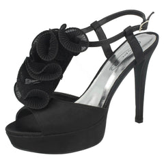 Ladies Spot On Heeled Platform Sandal With Ruffle Trim
