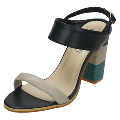 Ladies Spot On High Stitched Heel Mule Sandals