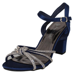 Ladies Anne Michelle High Block Heel Diamante Knot Sandals F12051