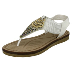 Ladies Savannah Low Wedge Beaded Toepost Sandals