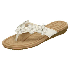Ladies Savannah Jewelled Flower Trim Toepost Sandals