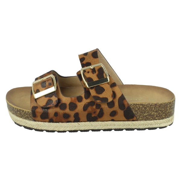 Ladies Spot On Leopard Print Mules F10955