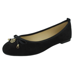 Ladies Spot On Flat Black Ballerina Shoes F80530