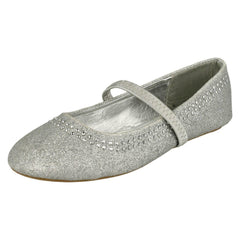 Girls Spot On Glitter Elasticated Strap Flats