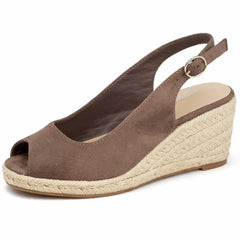Ladies Anne Michelle Microfibre Wedge Heel Squared Toe Sandals F2306