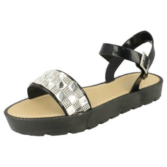 Ladies Savannah Diamante and Jewel Trim Flat Mules