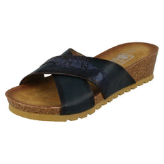 Ladies Down To Earth Mid Wedge X Vamp Mule Sandals