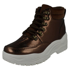 Ladies Spot On Flat Chunky Sole Ankle Boots F4437