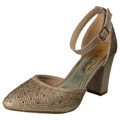 Ladies Anne Michelle Block Heel Glitter Court Shoes
