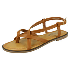 Ladies Savannah Flat Strappy Toepost Sandal with Buckle Strap F00444