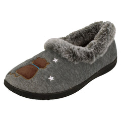 Ladies Padders Slippers With Cats Motifs With A Faux Fur Trim Anna