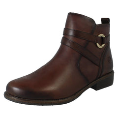 Ladies Remonte Fleece Lined Leather Strap Detailed Zip Up Ankle Boots D0F77