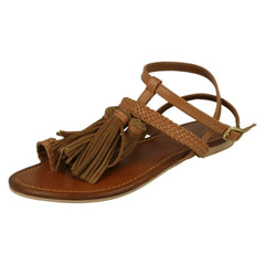Ladies Leather Collection Flat Tassel Sandals