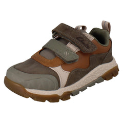 Boys Clarks Beige/Brown Dinosaur Trainers - Steggy2Track