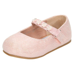 Girls Savannah Flat Ballerinas With Flower Diamante Trim