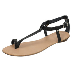 Ladies Spot On Flat Toeloop Sandal Ankle Strap