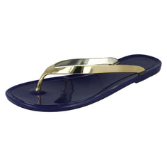 Ladies Spot On Flat Metallic Toe Post Jelly Sandals