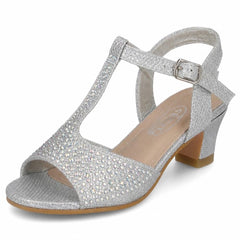 Girls Spot On Mid Heel T Bar Sandal With Buckle Ankle Strap H1123