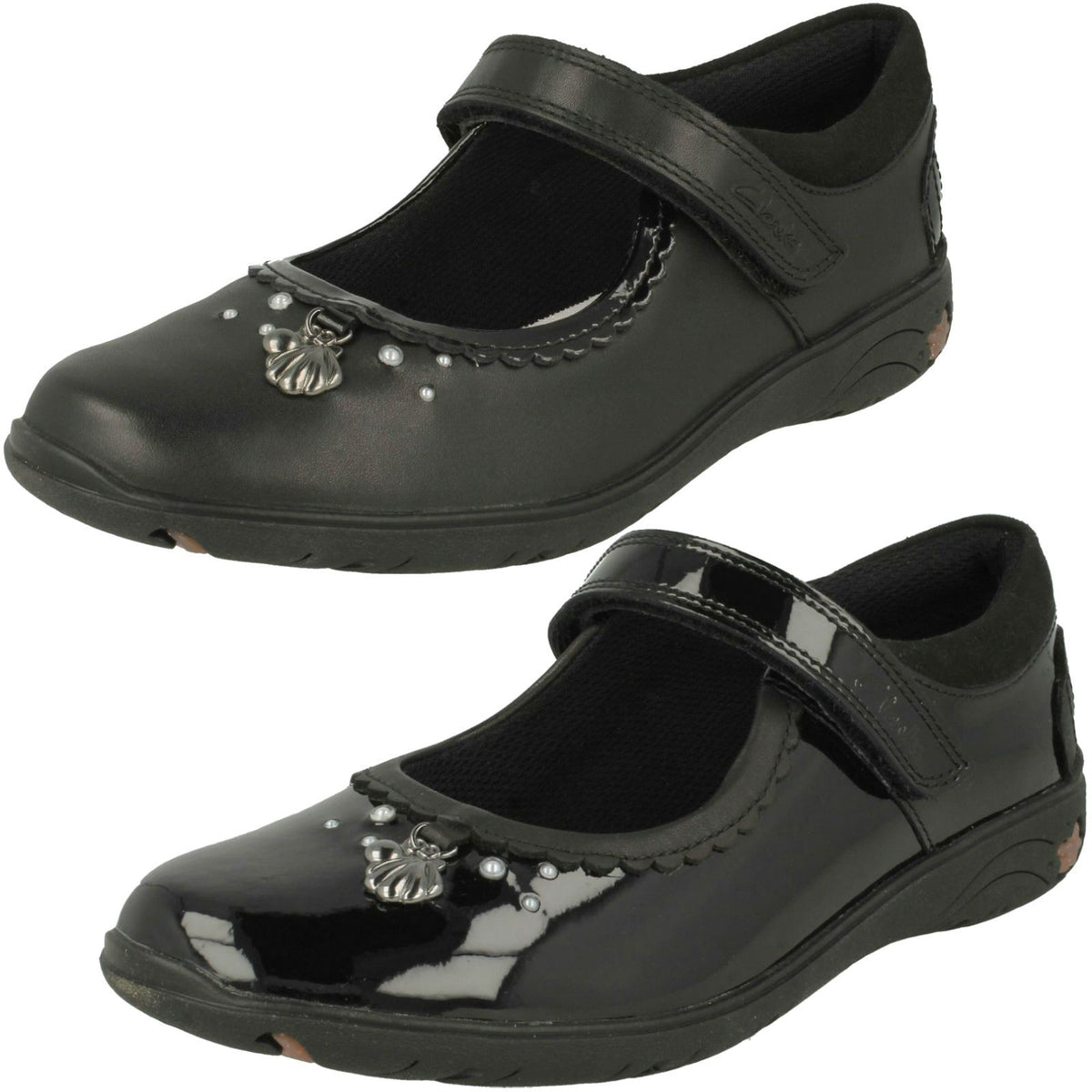 Girls Clarks Shell Detailed School Shoes Sea Shimmer K – Blunts Shoes