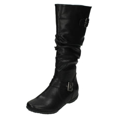 Ladies Down To Earth Flat High Leg Rouched Boots