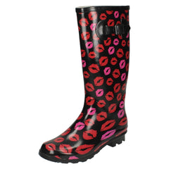 Ladies Spot On Printed Lips Wellington Boots