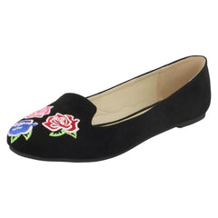 Ladies Spot On Embroidered Flower Vamp Ballerinas