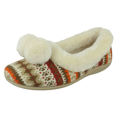Ladies Rose Bank Memory Foam Aztec Print Pom Pom Slippers Lizzy