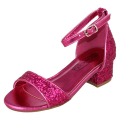 Girls Spot On Mid Heel Glitter Sandals H1107