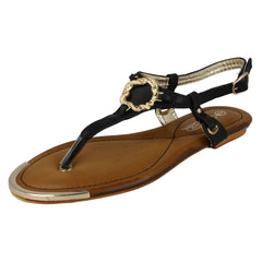 Ladies Spot On Flat Toe Post Sandal With Snake Trim