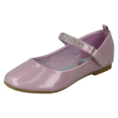 Girls Spot On Diamante Bar Strap Ballerinas H2485