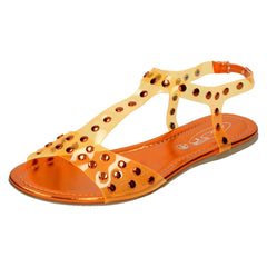 Ladies Spot On Flat Studded Jelly Sandal