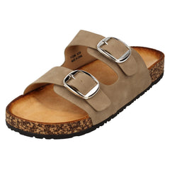 Ladies Down to Earth Low Flatform Dual Buckle Mule Sandal F12090