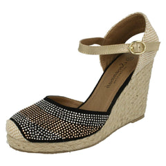 Ladies Savannah Bead Detail Wedge Sandals