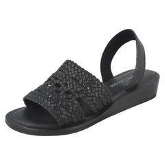 Ladies Leather Collection Low Wedge Weave Slingback Mules