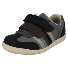 Boys Clarks Stripe Detailed Hook and Loop Fastening Shoes Den Stripe