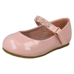 Girls Spot On Diamante Flower Strap Ballerinas H2487