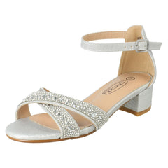 Girls Spot On Small Heeled Ankle Strap Glitter Sandals H1122