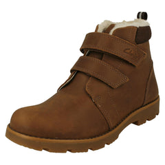 Boys Clarks Warm Lined Hook & Loop Fastening Ankle Boots Heath Snug