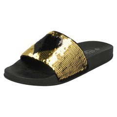 Ladies Spot On Reversible Heart Sequin Sliders F00154