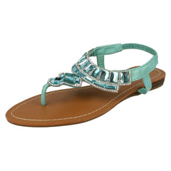 Ladies Savannah Flat Diamante Jewel Trim Toe Post Sandal