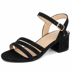 Girls Spot On Low Heel 3 Strap Diamante Mule H1124
