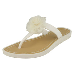 Ladies Savannah Flat Toepost Rose Trim Sandals