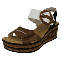 Ladies Rieker Buckle Detailed Wedge Sandal 68176